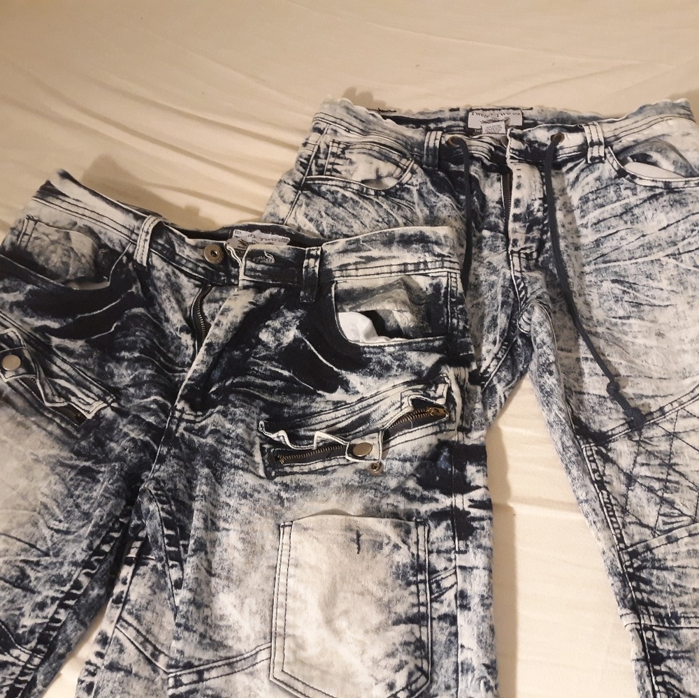 2 pairs of fitted cotton acid washed joggers/pants